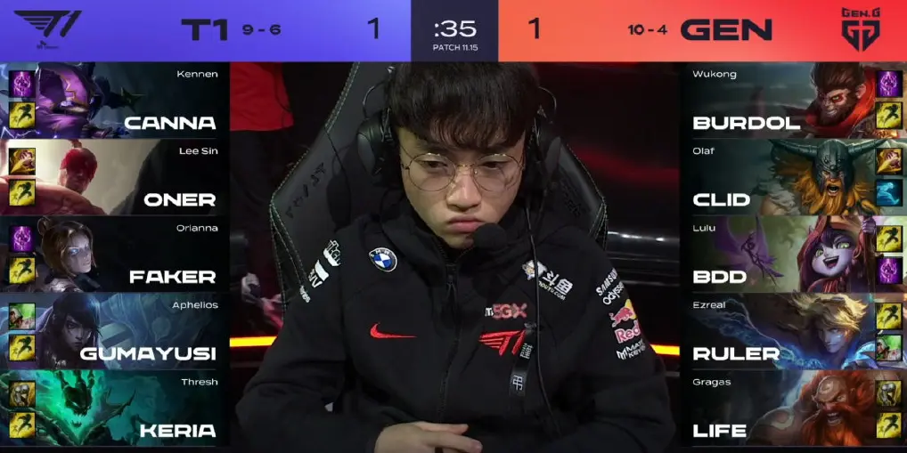 包含T11-1KT：Gumayusi烬强势超神，T1团战致胜扳平比分的词条